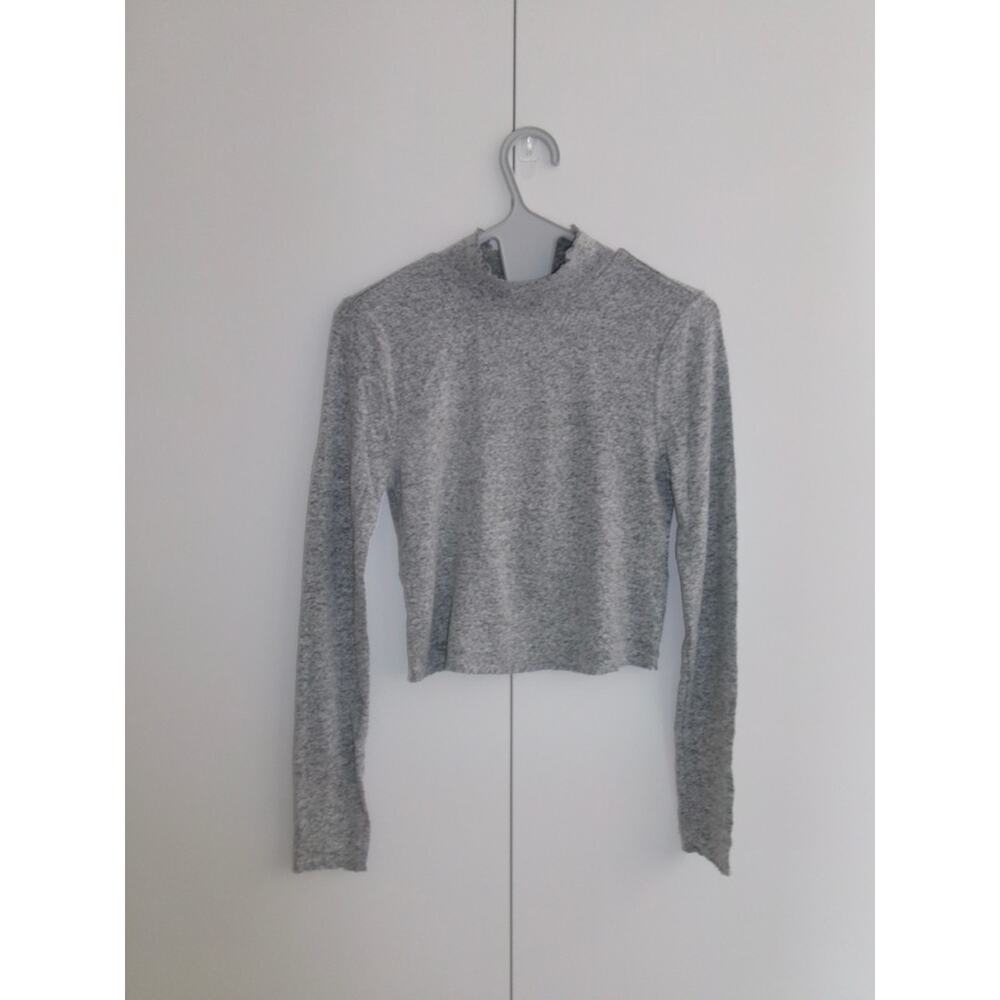 PacSun Heather Gray Long-Sleeve Mock Neck Crop Top